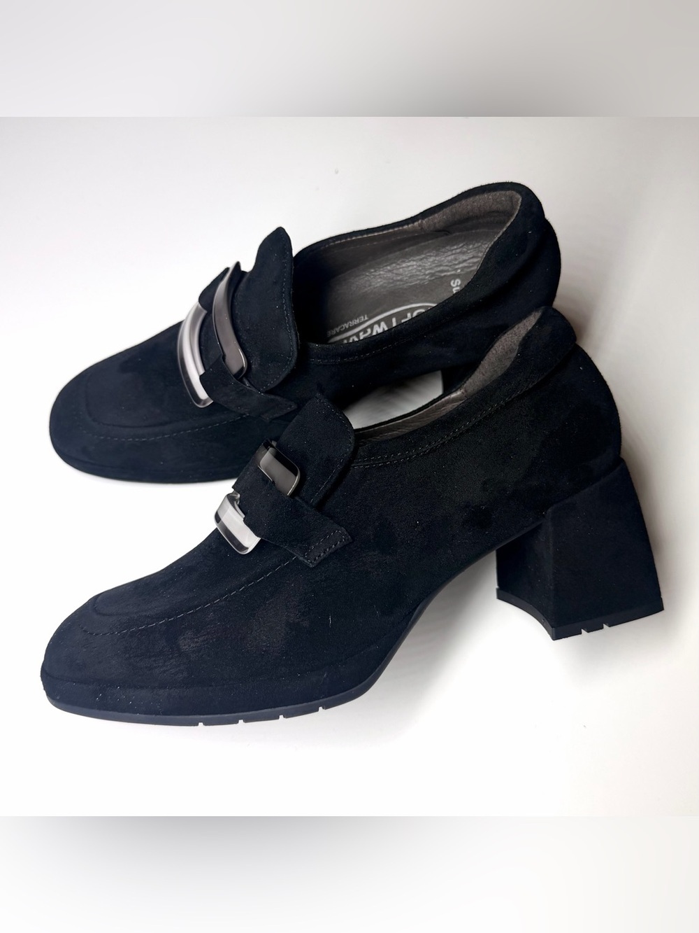 Softwaves Women’s Lina Heeled Suede Loafers Shoes Black Size - 37.5 - Picture 7 of 9